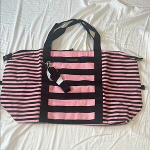 Victoria's Secret Black and Pink Striped Travel Bag